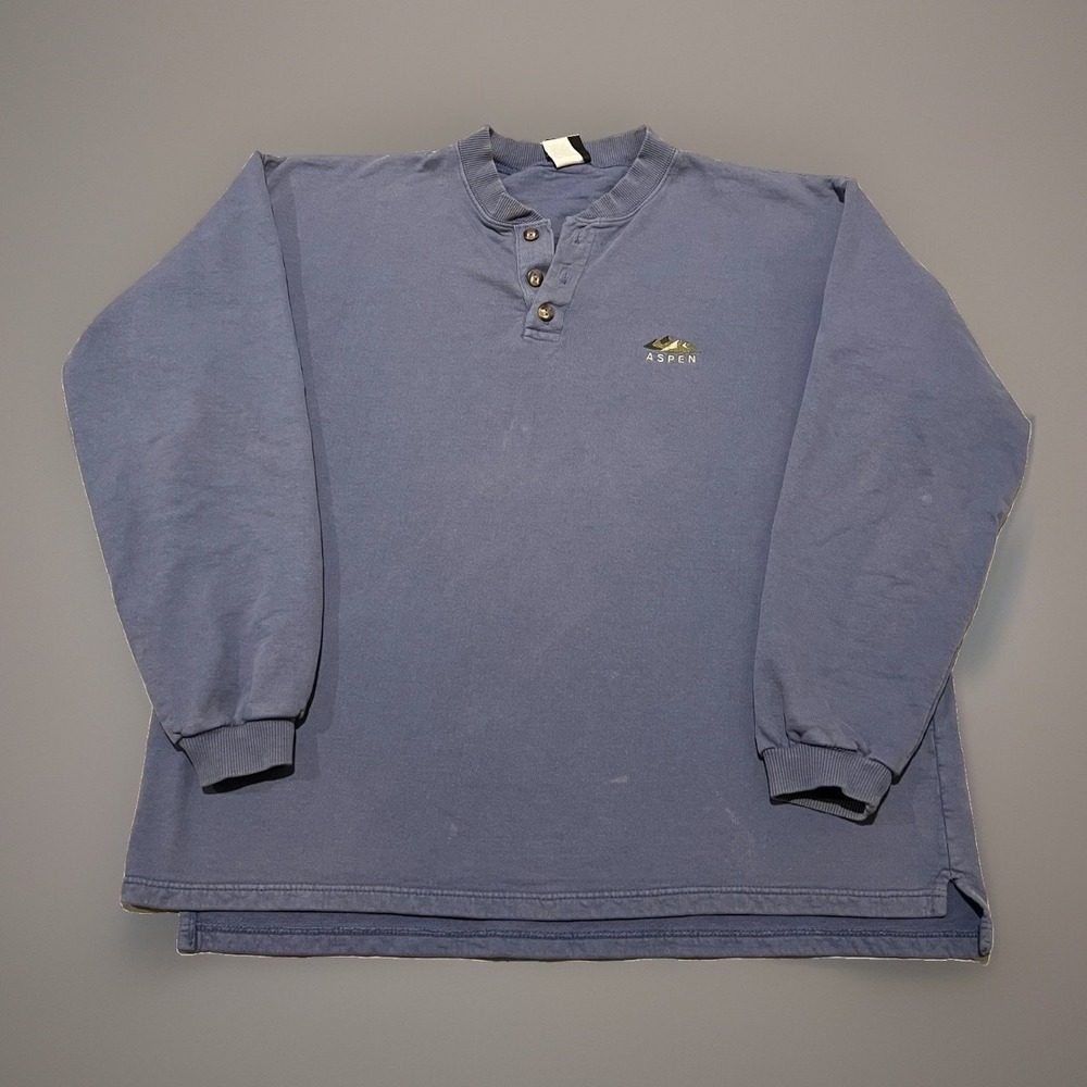 Sansegal Sportswear Mens Blue Aspen Embroidered Henley Pullover Sweatshirt Sz L
